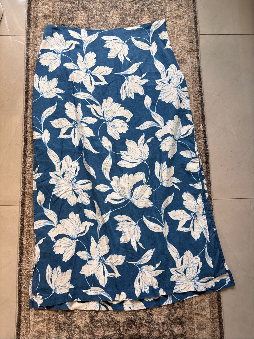 GAP Blue Maxi Skirt with White Floral Print